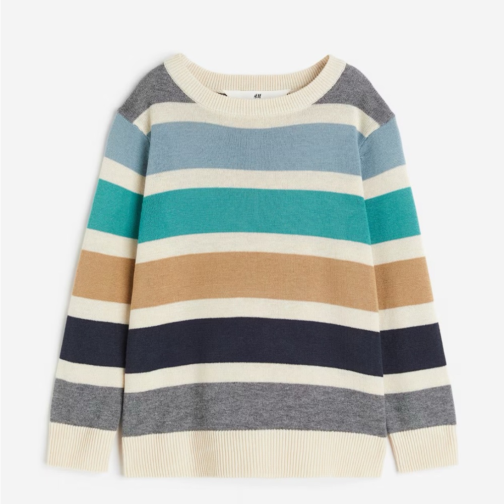 Sz 6X/7 H&M unisex Jaguard-Knit cotton Striped Multicolor crewneck sweater